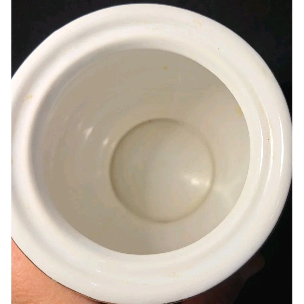 Vntg Ceramic Lidded Canister White With Rose Design 10 In Tall